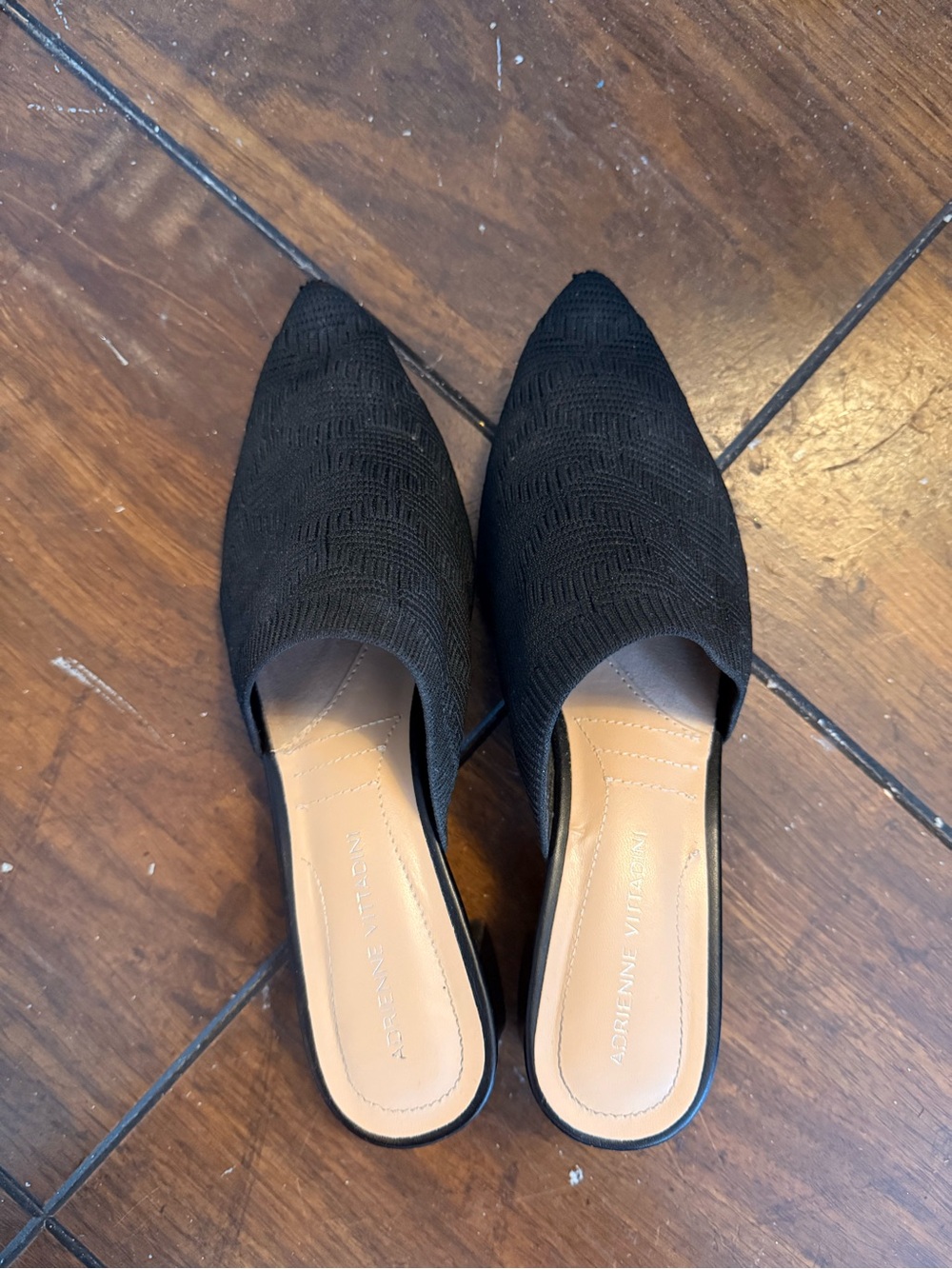 Adrienne Vittadini Black Pointed Knit Mule Slip-Ons